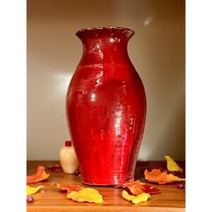 Original Owens Pottery Red Vase Seagrove NC-12.5''-Copper Red Glaze-Chinese-Tall
